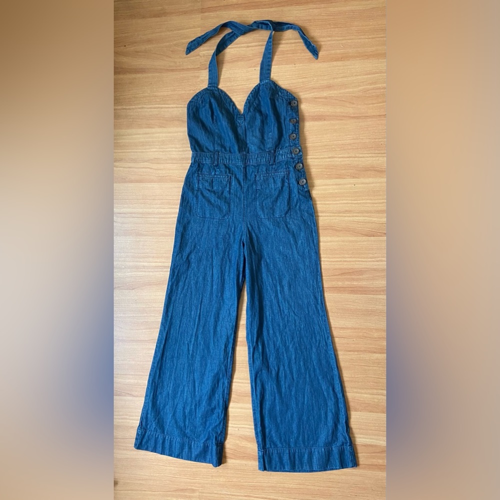 Sweetheart Lightweight Denim Halter Jumpsuit